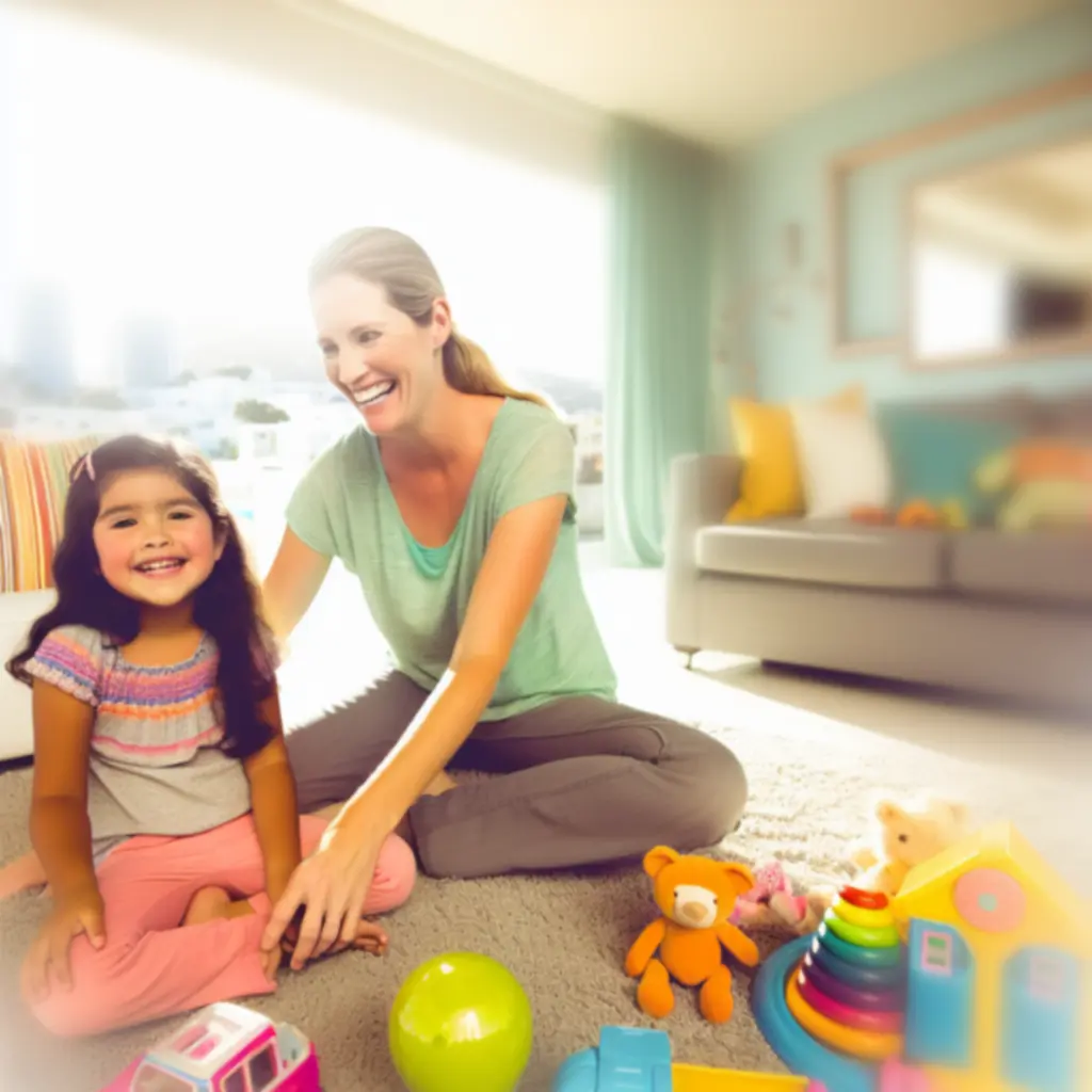 Uśmiechnięte dziecko bawiące się z mamą zabawkami
