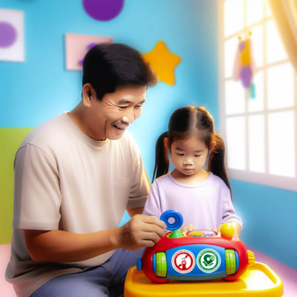 Rodzic przeglądający opinie o zabawkach na laptopie